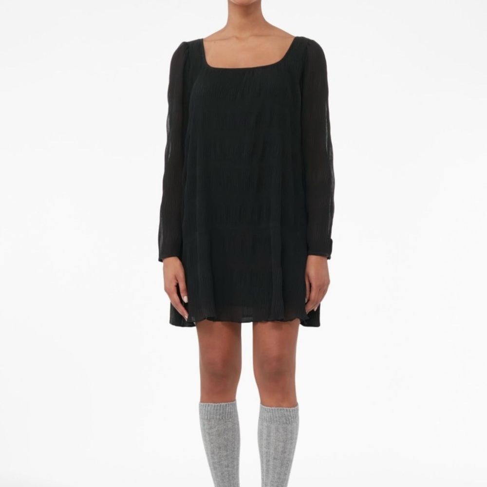 GANNI - Black Pleated Georgette Mini Dress – Size EU 40 (US 8/10)